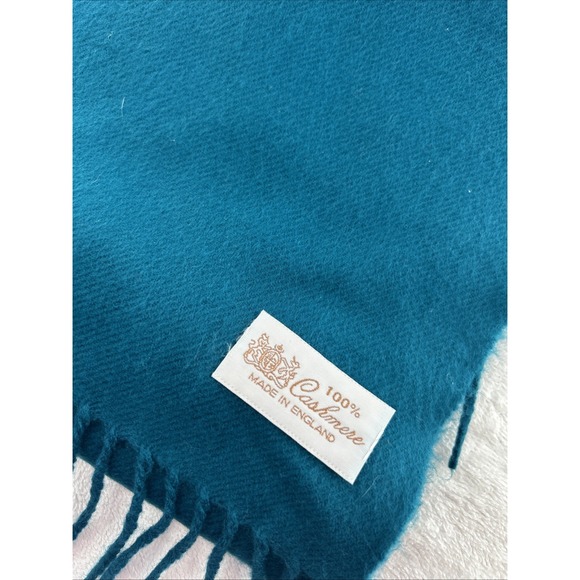 100% CASHMERE SCARF Made in England SOLID Teal SUPER SOFT UNISEX SOFT - Picture 6 of 6